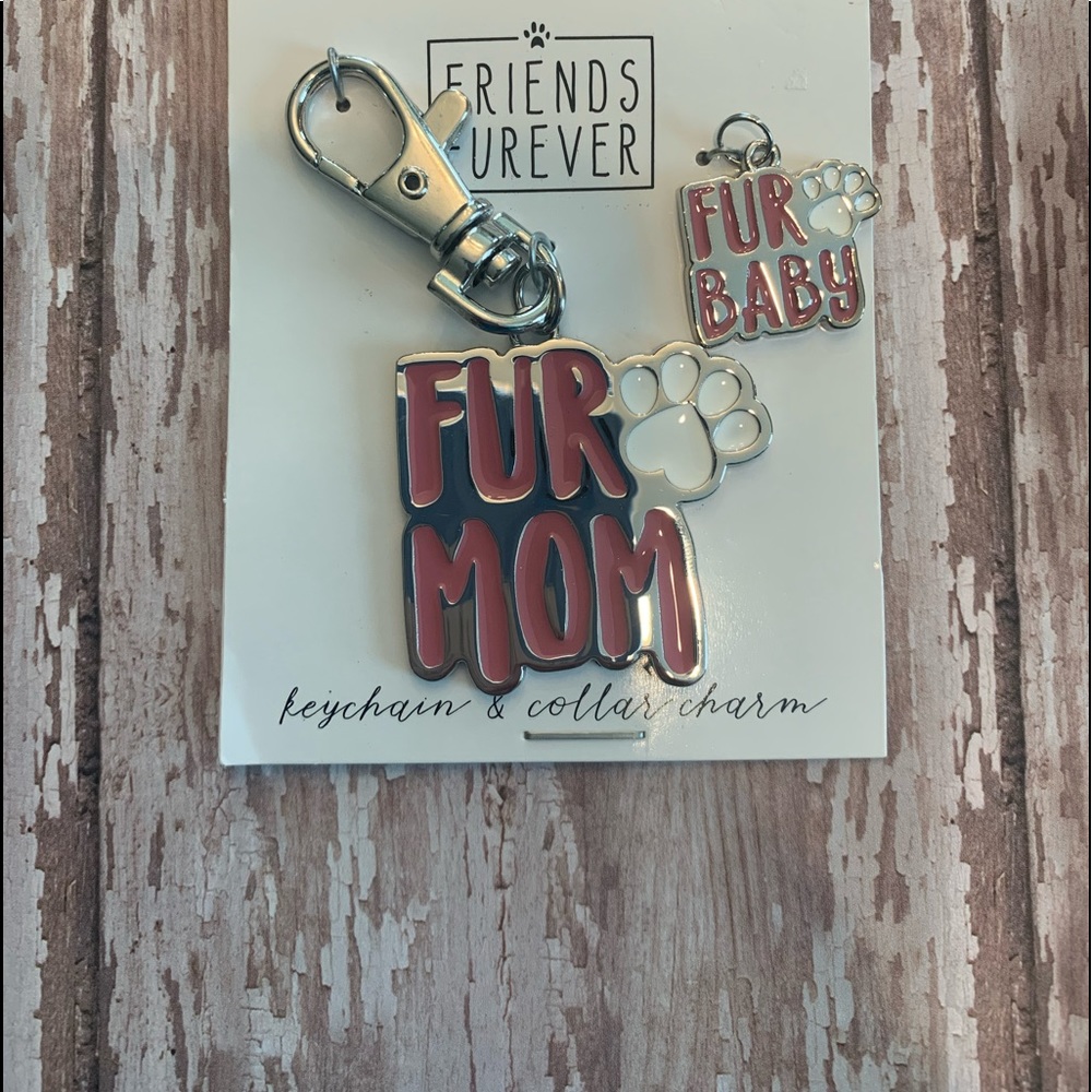 Fur mom Keychain w/ matching collar charm